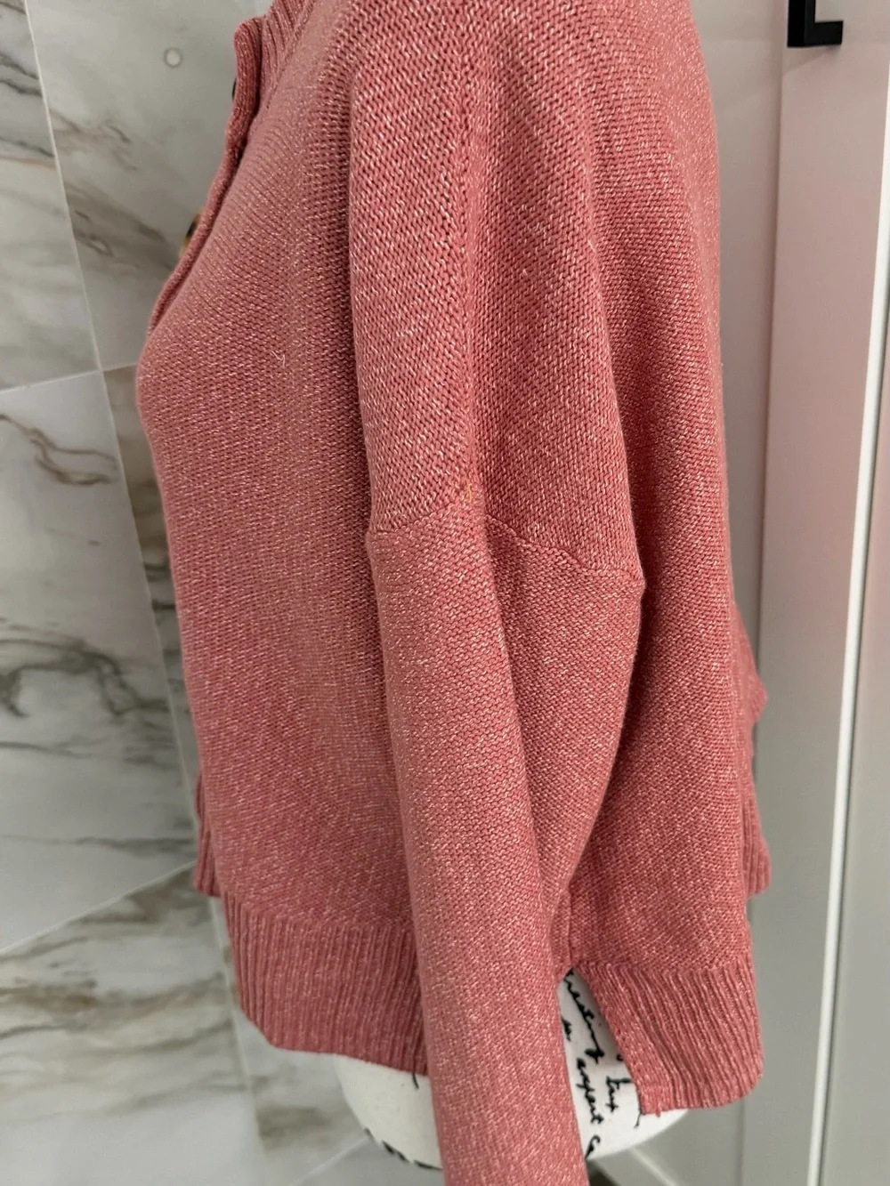 Madewell Cropped Button-Front Birchmoor Cardigan Sweater Marled Dusty Rose Sz S